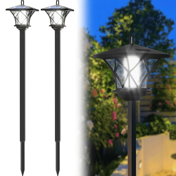 2 Pack 59'' Solar Lamp Post Light, Vintage Waterproof Street Light Pole for Patio, Garden, Lawn, Backyard, Pathway, Driveway, Outdoor Decor