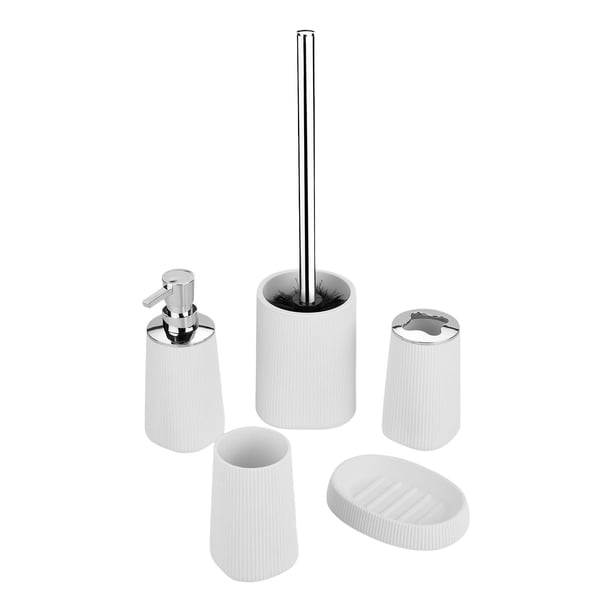Juego de 5 accesorios de baño, soporte para cepillo de , jabonera, taza multiusos, botella de loción vacía, organizador de almacenamiento para Blanco Sunnimix Organizador de baño