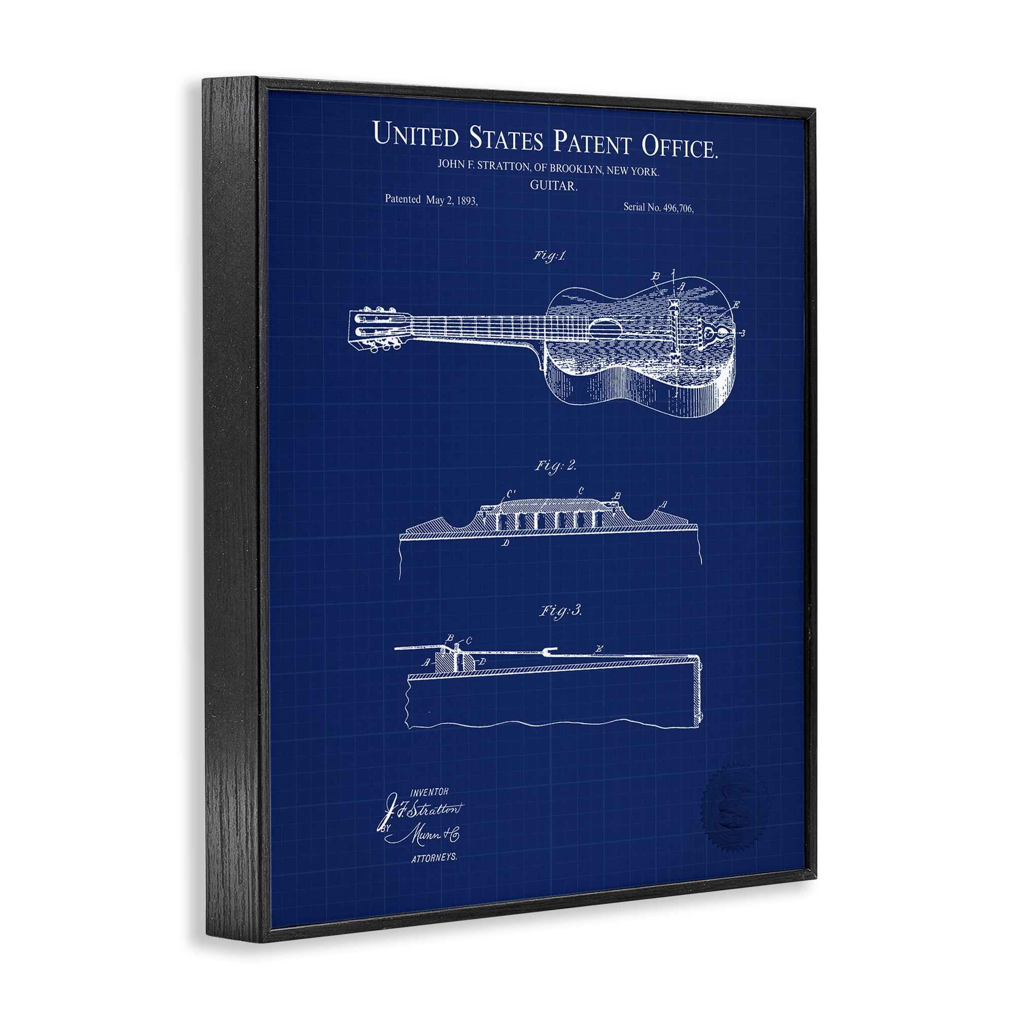 Stupell Industries Acoustic Guitar Blueprint Performing Arts Painting Black Framed Art Print Wall Art, 16 x 20
