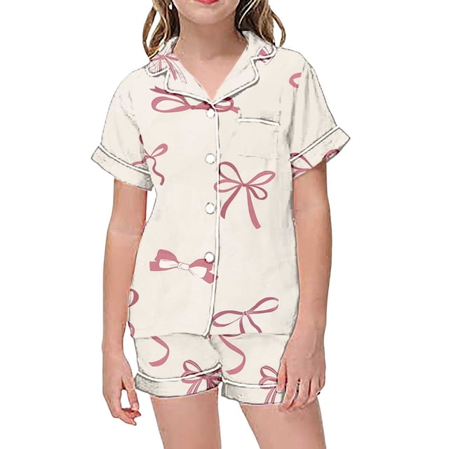 Ensemble de 8 Pyjamas pour Bébé Fille, 2 Pcs, Imprimé Graphique, Manches Courtes, Chemise à Boutons, Shorts
