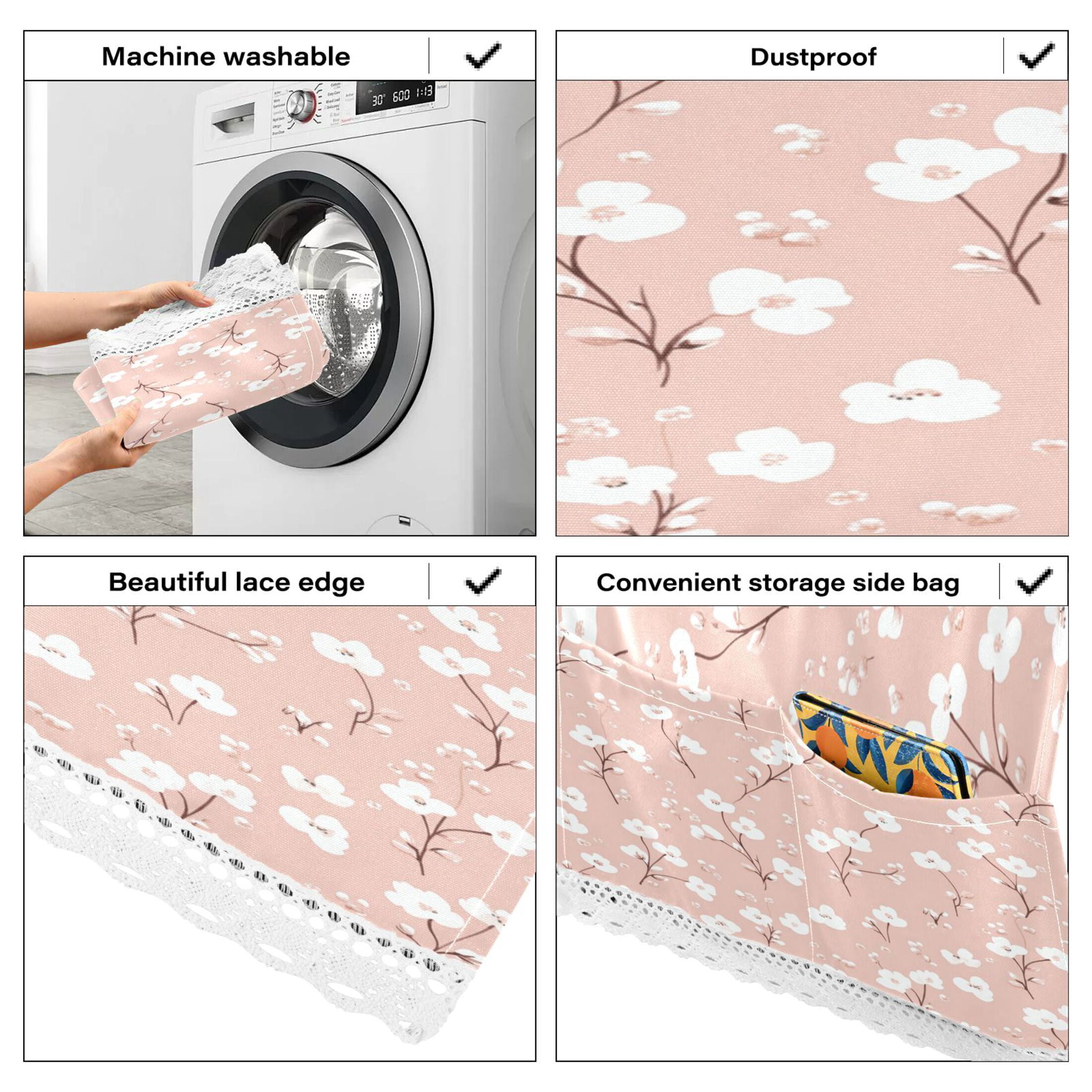 WOBOGO Pattern with Small White Flowers on Pink Background Washing Machine Cloth Dryer Refrigerator Top Cover Protective Non-Slip Mat For Kitchen Laundry