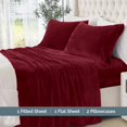 thumbnail image 2 of Elegant Comfort Velvel Fleece 4 Pieces Sheet Set - Twin XL, Burgundy, 2 of 5