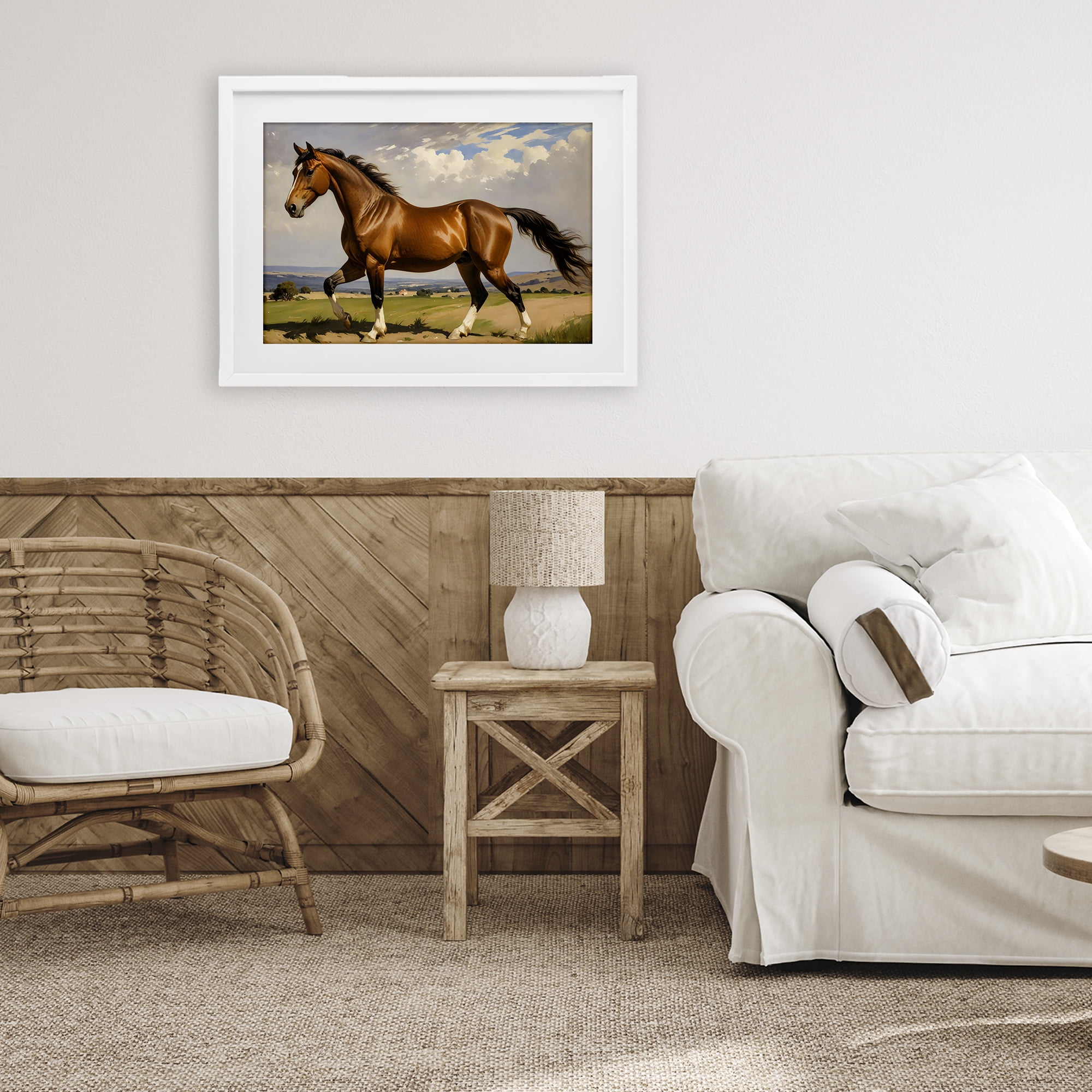 Stupell Industries Trotting Horse in Field White Framed Print Under Glass, design by Creative Studio