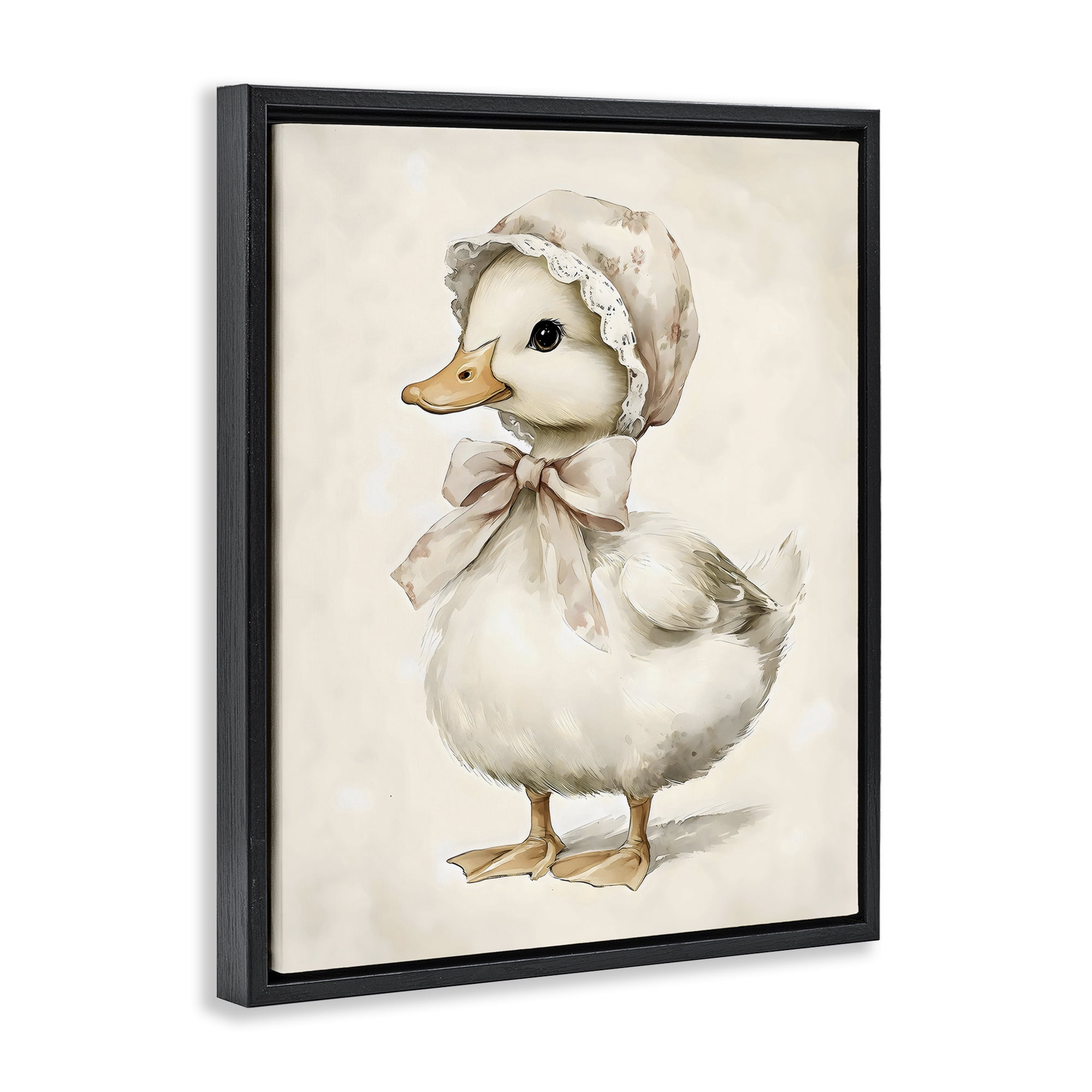 Stupell Industries Duck Wearing Bonnet Black Framed Floater Canvas Wall Art, design by Arlington Prints