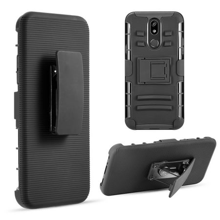 LG K40 Phone Case Kickstand Full-Body Belt Clip Swivel Holster Defender Heavy Duty Shockproof Dual Layer Combo Rugged Rubber TPU Armor Durable Bumper with Stand BLACK Cover Case for LG K40