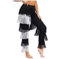 thumbnail image 2 of iiniim iiniim Women Latin Dance Pants Tassels Fringe Ballroom Tango Salsa Elastic Waist Practice Performance Trousers Black&White M, 2 of 7