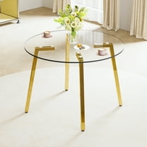 DUOSONG Modern Minimalist Style Circular Transparent Tempered Glass Table, Tempered Glass Tabletop, Golden Metal Legs, Suitable For Kitchen, Dining Room, And Living Room, 42 "* 42" * 29.5 "1123R