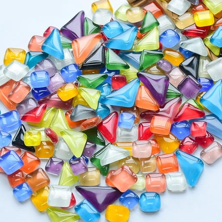 200G DIY Mosaic Crystal Tiles, Colorful Irregular Crystal Free Stones, Craft Tiles for Kids Handmade, Parent-Child DIY Projects, Candle Holder Decoration (Mixed Colors)