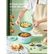 Hot Pot Electric With Steamer, 1.6L Ramen Cooker Non-Stick Sauté Pan for Steak, Egg, Fried Rice, Ramen, Oatmeal, Soup, Portable Personal Perfect Suit Dorm Room and Apartment (White)