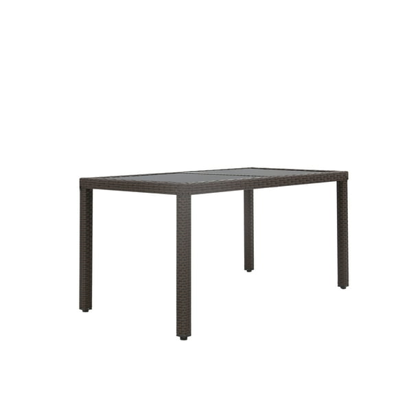Baner Garden H101ch Outdoor Patio Backyard Resin Wicker Rattan Steel Rectangle Dining Table Furniture With Glass Top Chocolate Walmart Com Walmart Com