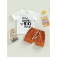 thumbnail image 2 of Faithtur Toddler Boys Summer Outfit Sets Short Sleeve Letter Print Tops + Solid Color Drawstring Shorts, 2 of 9