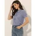 thumbnail image 2 of Blusa De Gasa Con Cuello Peter Pan Y Manga Corta Con Lunares Para Mujer Morado Claro L, 2 of 6