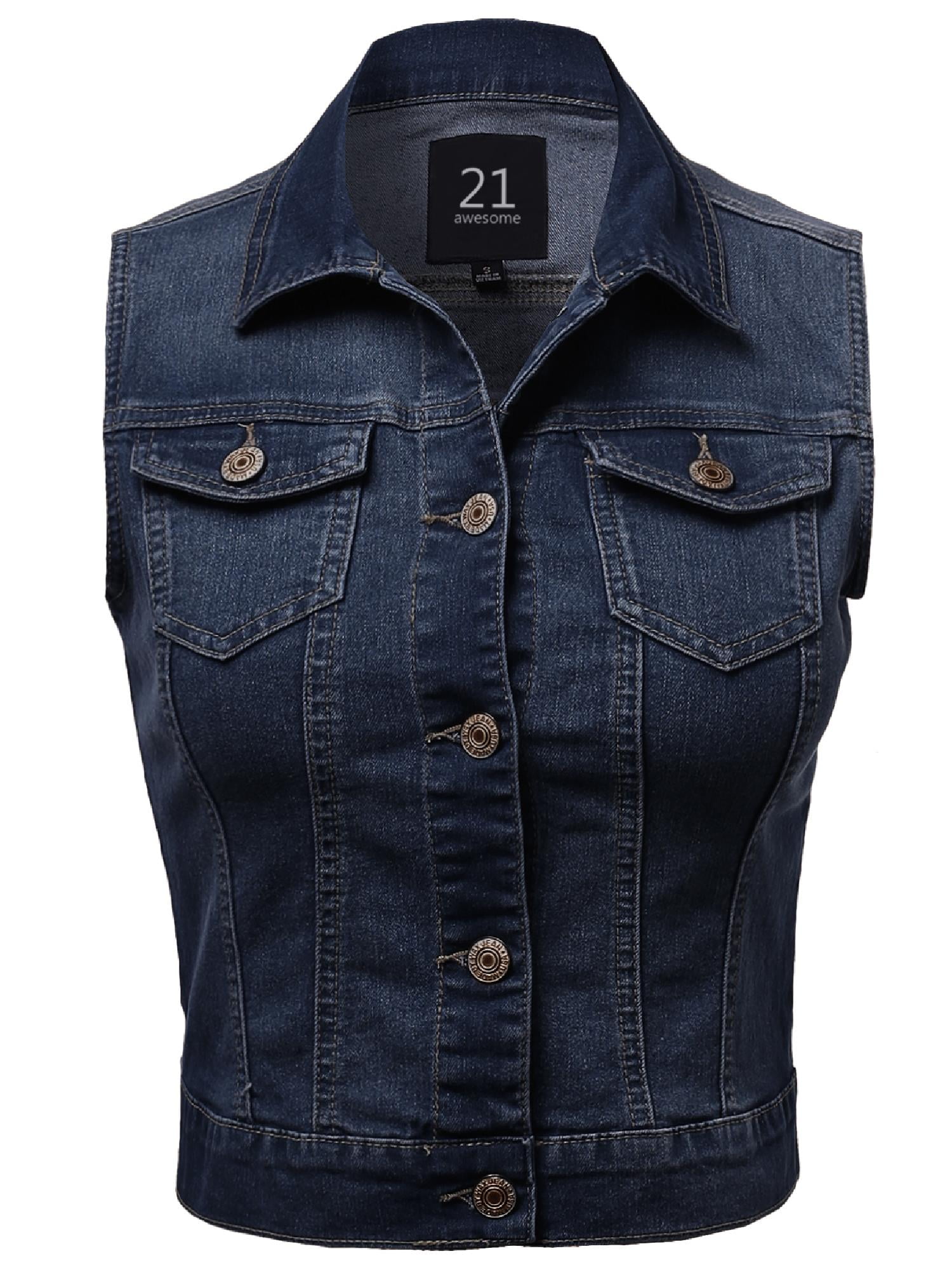 Dark Stone Wash Strechy Denim Vest PLUS 