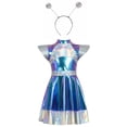 thumbnail image 4 of XIAOCHA Girls Halloween Alien Theme Mini Dress Flutter Sleeve Fit Flare Silhouette Party Short Dress, 4 of 6