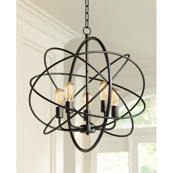 Franklin Iron Works Ellery Bronze Orb Foyer Pendant Chandelier 24 3/4" Wide Modern 5-Light LED Fixture for Dining Room House Kitchen Island Entryway