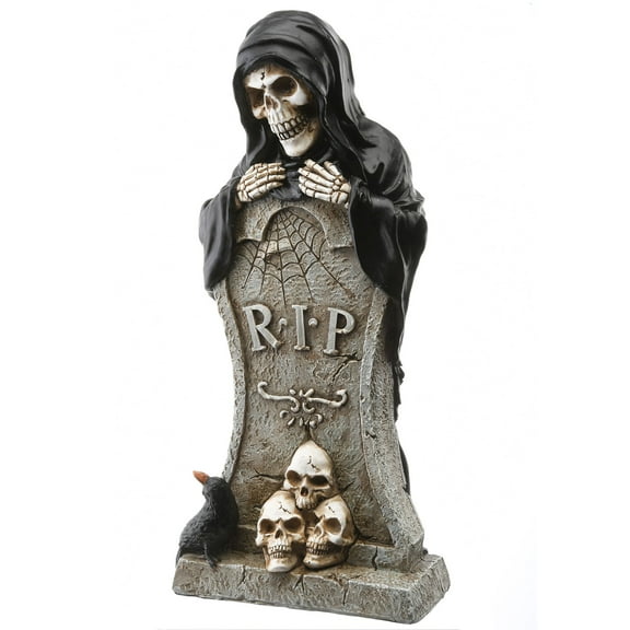 CC Christmas Decor 12" Black and Brown Tombstone with Skeleton Reaper Halloween Outdoor Decor