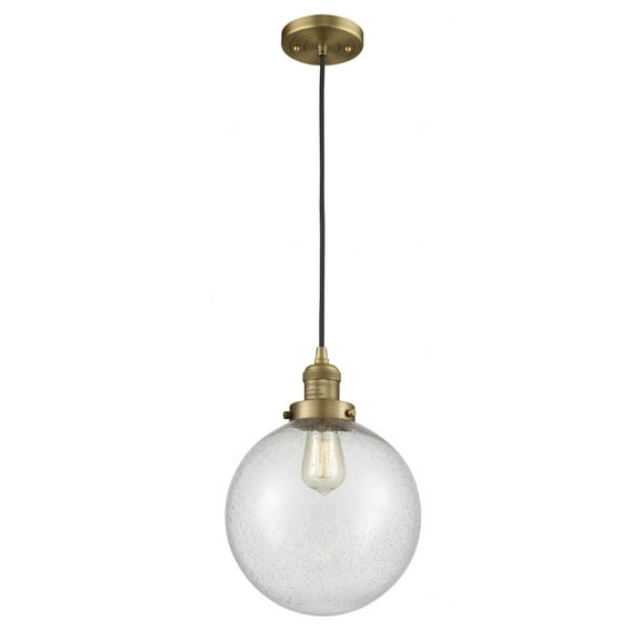 201C-BB-G204-10-Innovations Lighting-Beacon - 1 Light Cord Hung Mini Pendant In Industrial Style-13 Inches Tall and 10 Inches Wide-Brushed Brass