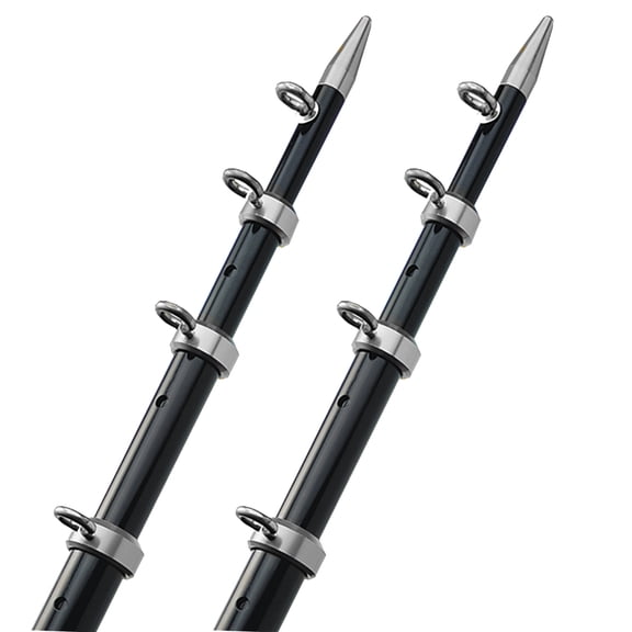 TACO Marine OT-0542BKA15-HD Aluminum Tele-Outrigger Pole - 1-1/2" x 15', Black/Silver
