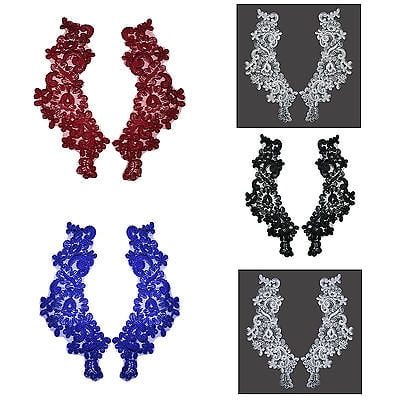 Lily 10"x3" Black Off White Blue Burgundy Corded Embroidered Motif Appliques