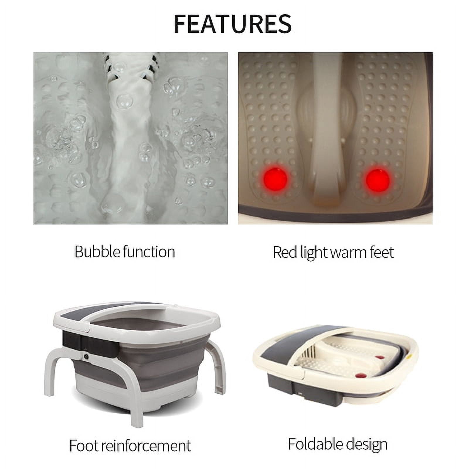Folded Foot Bath Spa Massager - Heating & Bubble Wave - All in One Pedicure Machine Set for Relaxation & Red Light Therapy