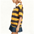 thumbnail image 3 of Henley Shirts for Women Elbow Sleeve Striped Polo Shirts Causal Loose Lapel Summer Pullover Tops, M, 3 of 4