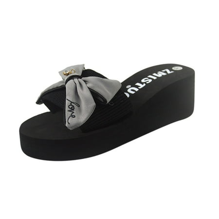 

Women Girls Bow Wedge Heel Non-slip Thick Heel Casual Slippers Slippers for Older Women Winter House Slippers for Women