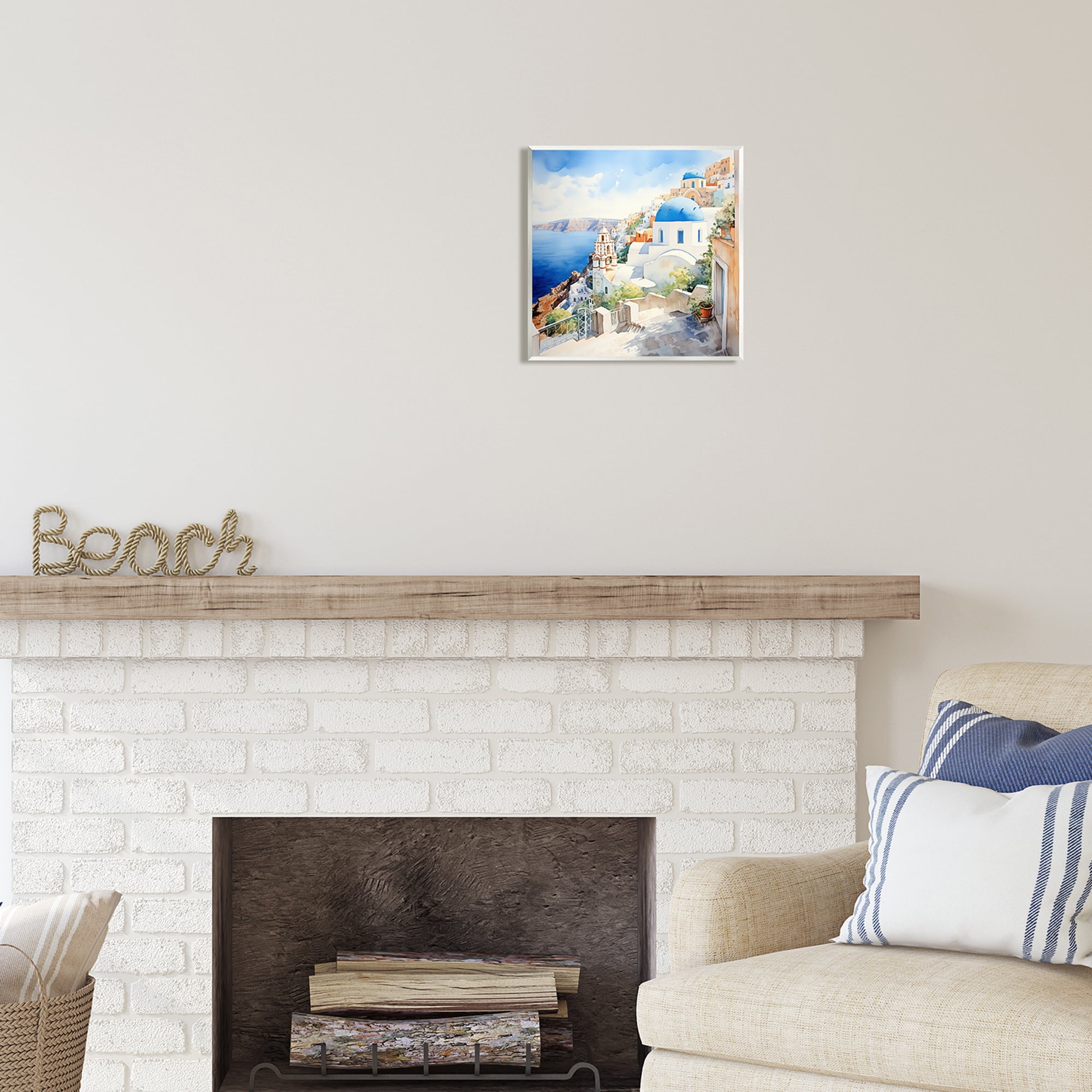 Stupell Industries Santorini City Landscape Travel & Places Painting Unframed Art Print Wall Art, 12 x 12