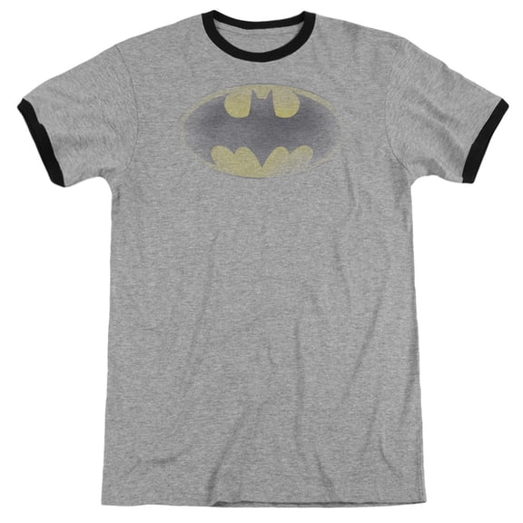 Batman Faded Logo Adult Ringer Heather Black