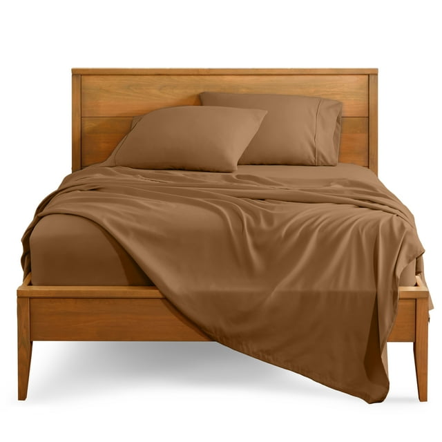 Bare Home Premium 1800 Collection Ensemble de Draps 3 Pcs, Très Grand Simple, Caramel