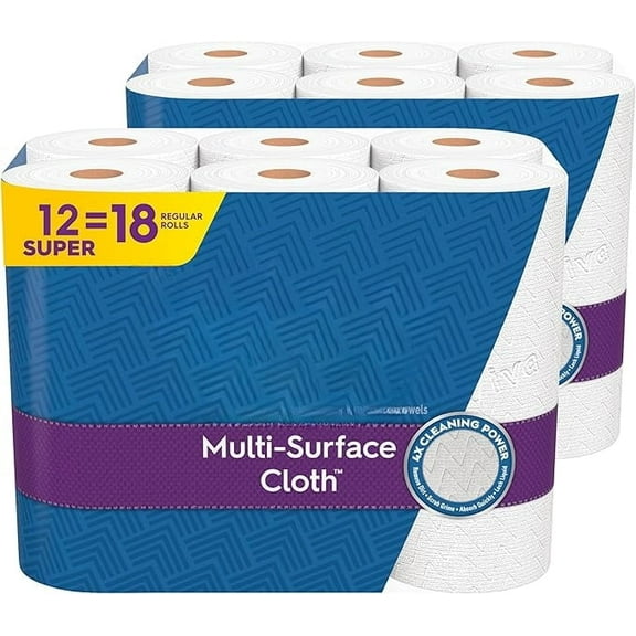 Surface Cloth Paper Towels, Task Size - 12 Super Rolls (2 Packs of 6) - 81 Sheets Per Roll