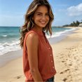 thumbnail image 5 of vigerkar Womens Sleeveless Button Down Shirts Cotton Linen Tank Tops V Neck Dressy Casual Loose Blouses Business Work Tops (Orange, L), 5 of 8