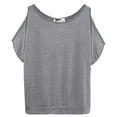 thumbnail image 5 of hlysgo Women Cold Shoulder Tops Short Sleeve Scoop Neck Tee Summer Casual Loose Fitting Solid Color Tunic Shirt Gray,L, 5 of 6