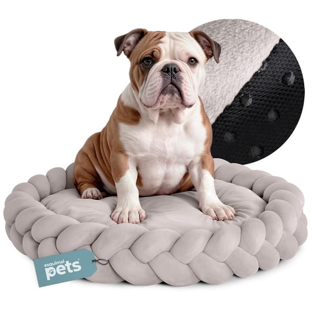 Cama Redonda Esquimal Beige Trenzado Cojín Antiestrés Lavable para Perro y Gato Mediano