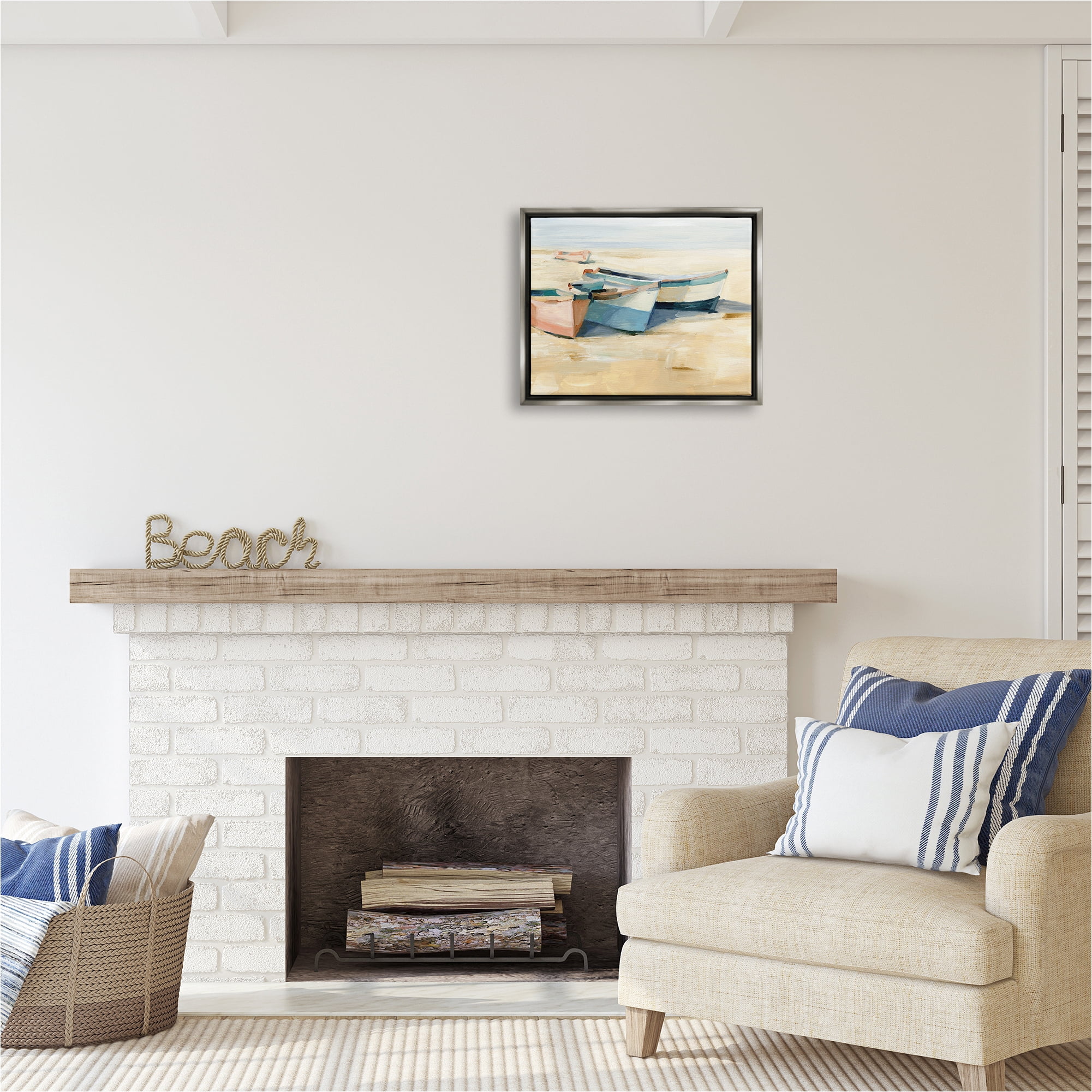 Stupell Industries Docked Boats Painting Transportation Painting Gray Floater Framed Canvas Art Print Wall Art, 21 x 17