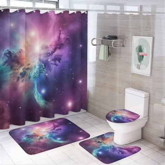 Galaxy Nebula Dream(1)-3 Shower Curtain Waterproof Bathroom Curtain Set with Hooks Home Decor Bathroom Curtains 4pcs