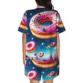 thumbnail image 6 of Daiia Starry Sky Colorful Donut Pattern Womens Pajama Sets Short Sleeve Pajamas for Women Sets Soft Lounge Sets Casual Round Neck Sleepwear PJS-X-Large, 6 of 7