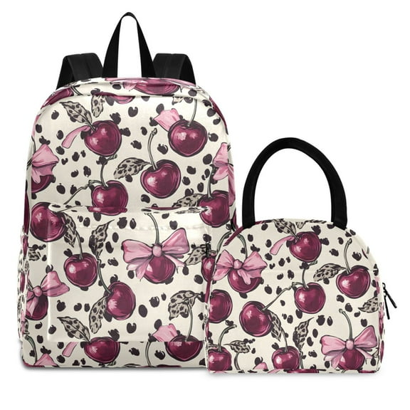 ALAZA Backpack Set Cherry with Leopard Elementary School Bags Student BookBag with Lunch Bag