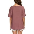 thumbnail image 5 of JWD Womens Waffle Knit Tunic Blouse Tie Knot Short Sleeve Henley Tops Loose Fitting Bat Wing Shirts Rust Red Large, 5 of 5