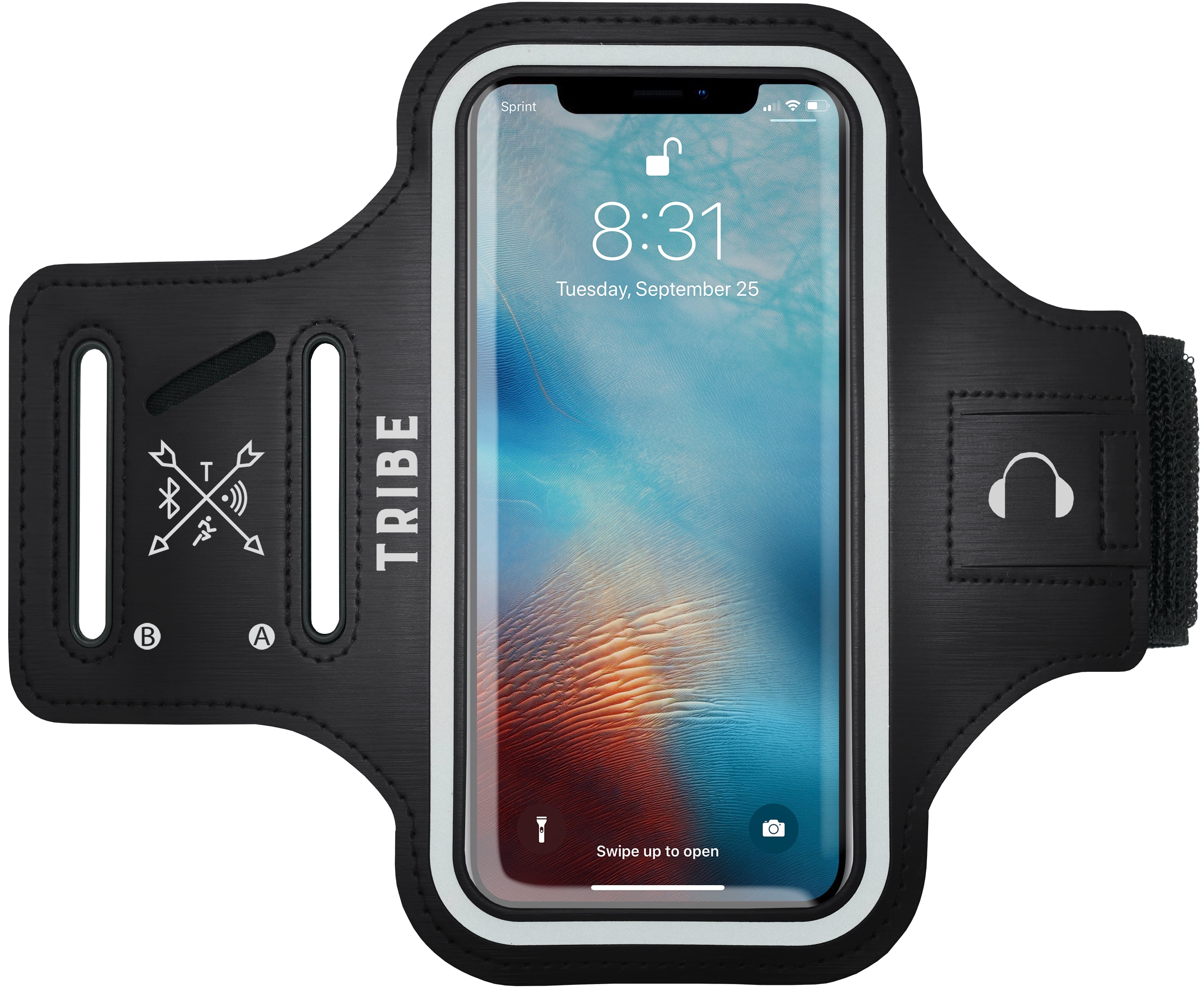 Soft Neoprene Stretchable Reflective Strip Arm Slots MMOBIEL Sportband for iPhone XR/XS Max 8 Plus 7 Plus Black
