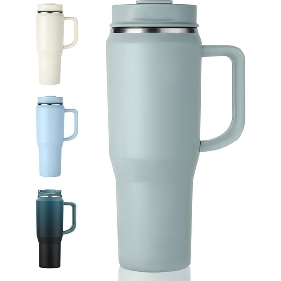 40 oz Tumbler with Handle, Insulated Tumblers with Lid and Straw, Large   Water Bottle Jug, Thermal Stainless  Travel Coffee Mug Cup, Sage