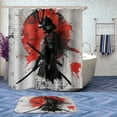 thumbnail image 2 of 4 Pcs Japanese Samurai Bathroom Shower Curtain Set with Rug, Toilet Lid Cover and Bath Mat Watercolor Ink Samurai Anime Bathroom Shower Curtain with 12 Hooks Accessories Decorative, 2 of 6