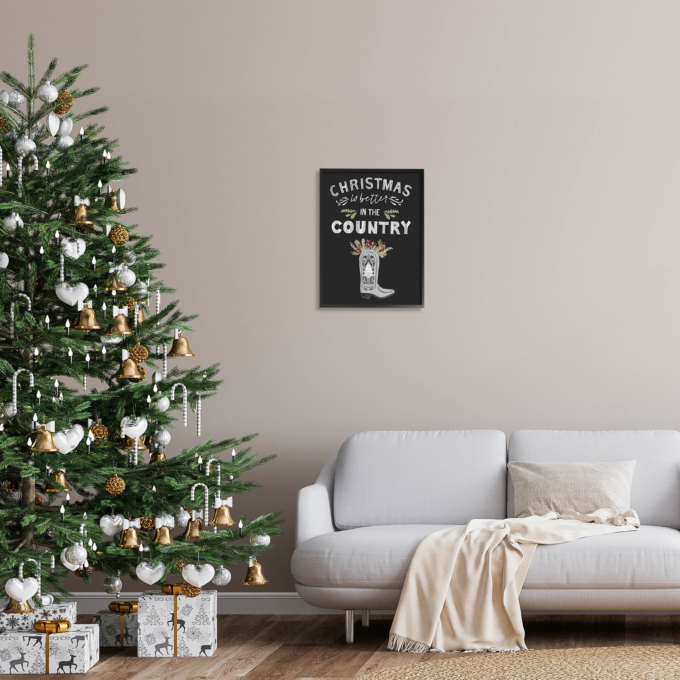 Christmas Better In Country Phrase Holiday Graphic Art Black Framed Art Print Wall Art