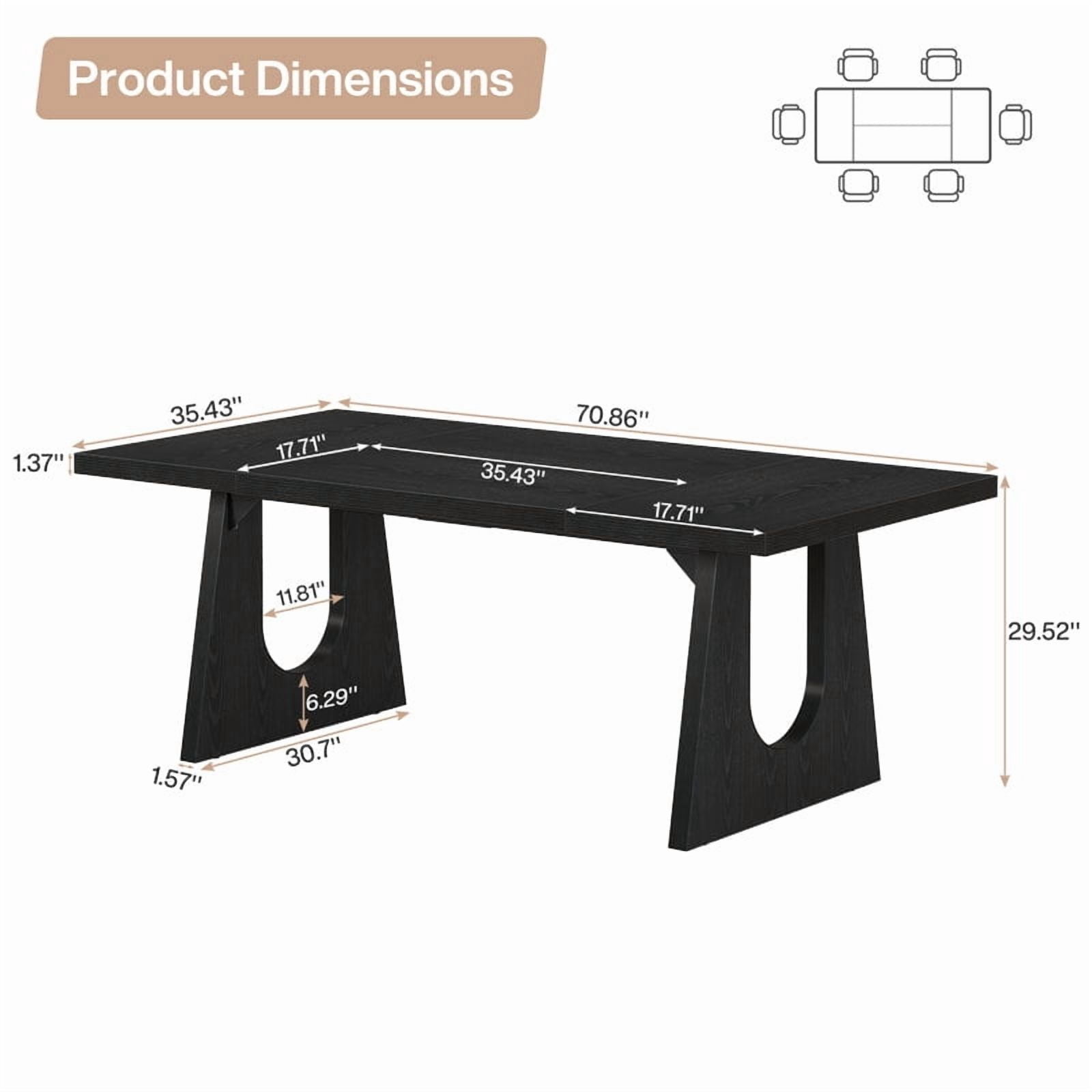 Tribesigns Large Dining Table for 6-8 People, Wood Rustic Rectangular Table, 70.9" W x 35.43" D x 29.53" H, Farmhouse Kitchen Table for Dining Room, Living Room (Black)