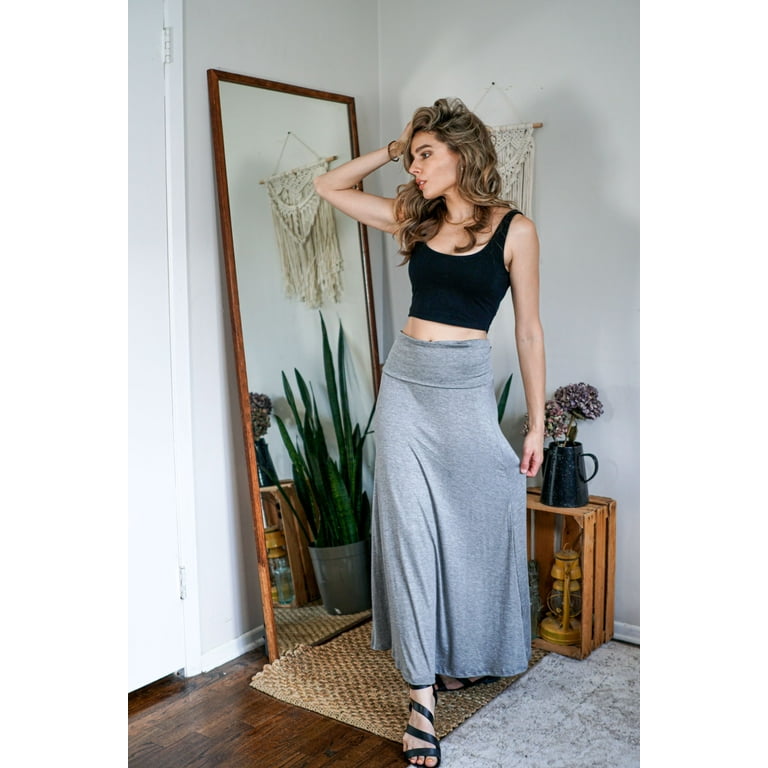 High waisted fold over maxi clearance skirt