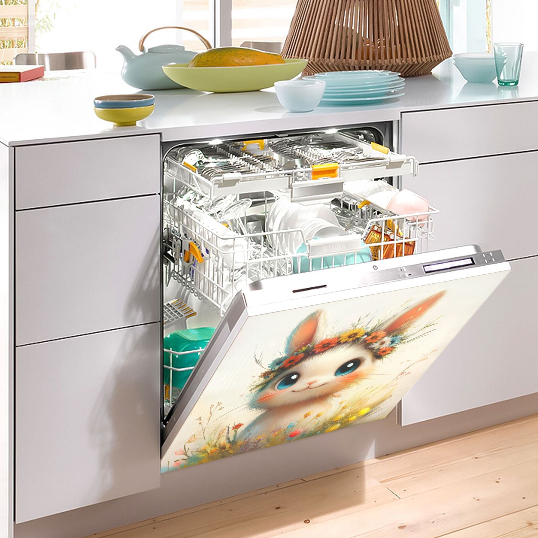 Dishwasher Magnetic Sticker 23x26 Inch Refrigerator Magnetic Sticker Washing Machine Magnetic Sticker Kitchen Panel Magnetic Sticker Home Decor Super Lovely Smiling Bunny