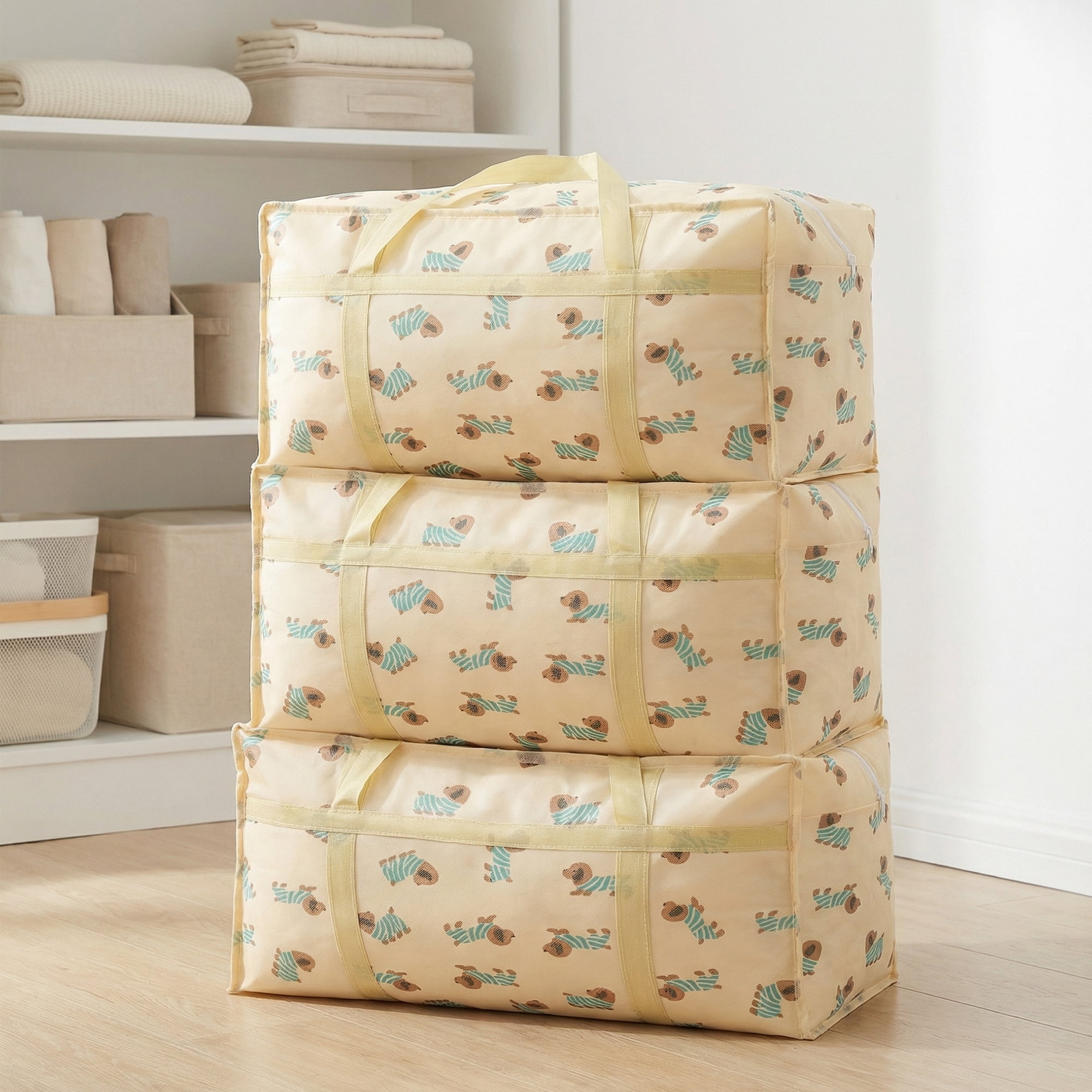 Unique Bargains Floral Clothes Storage Bags for Organizing Clothing Beige 27.6"x19.7"x9.8"