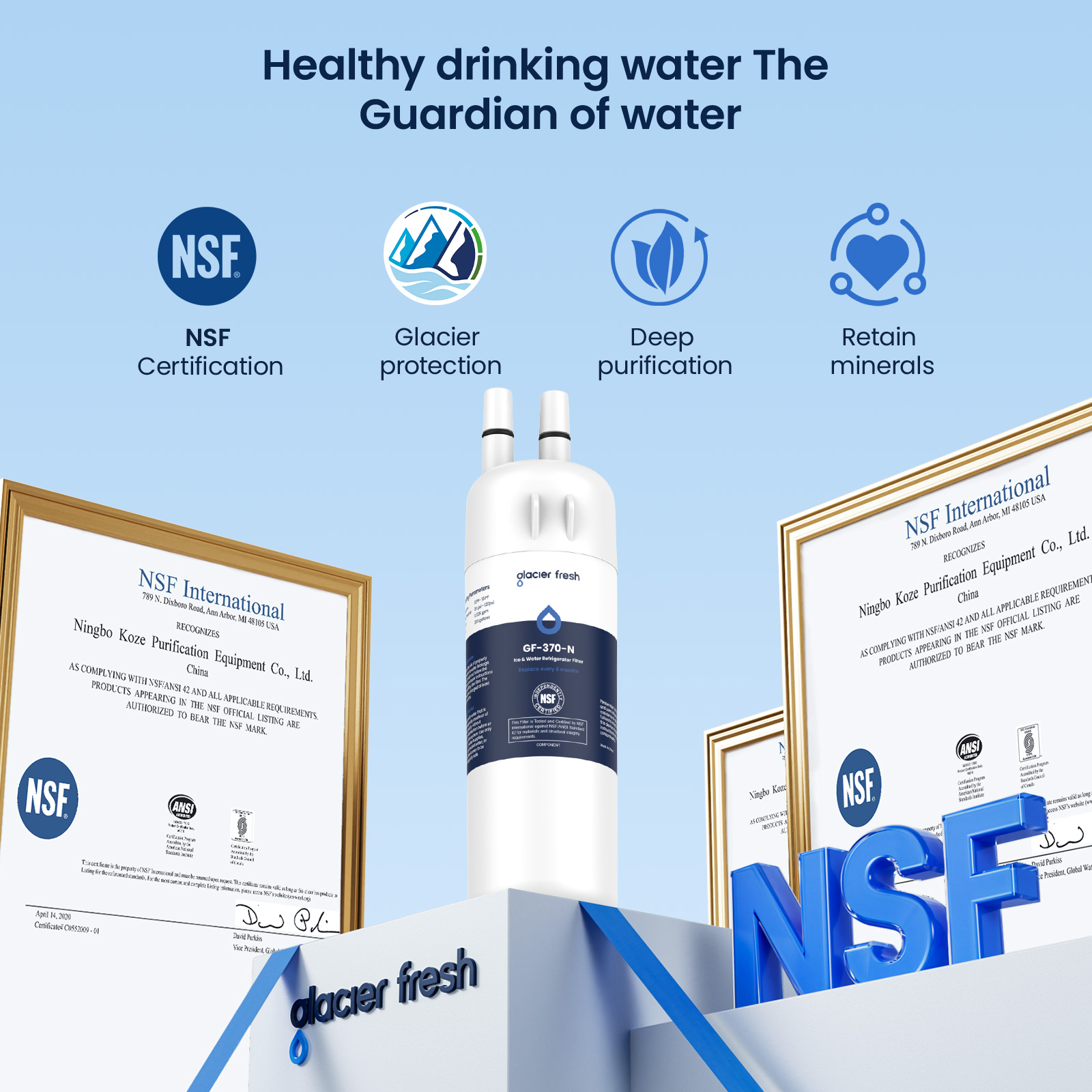 GLACIER FRESH EDR1RXD1 Refrigerator Water Filter Compatible with W10295370A, EDR1RXD1, WHR1RXD1, KAD1RXD1, Filter 1, W10295370, P4RFWB, P8RFWB2L, 46-9930, 46-9081 Refrigerator Water Filter 6 Pack