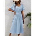 thumbnail image 6 of Women'S Vintage Polka Dot Dress V-Neck Waist Cinching Elegant Short Sleeved A-Line Dress Sky Blue XXL, 6 of 9