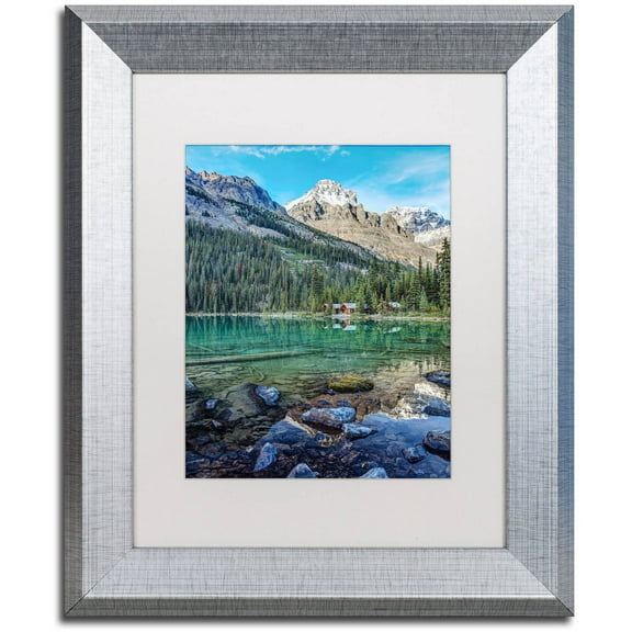 Trademark Fine Art 'Mount Huber Reflection' Canvas Art by Pierre Leclerc, White Matte, Silver Frame