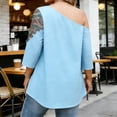 thumbnail image 2 of Cilsoka Plus Size Tunic Tops for Women Casual 3/4 Sleeve One Shoulder Summer Shirts Swing Flowy V Neck Blouse Loose Fit Clothing with Leggings, 2 of 5